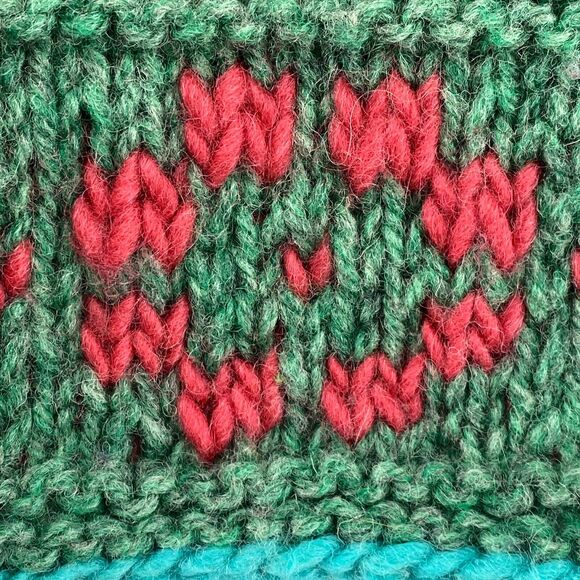 HAND KNIT Sweater Womens M Nordic Striped Jacquard Chunky Jumper Boxy Pink Blue - Picture 10 of 14